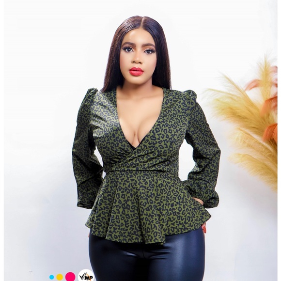 Surplice Neck Leopard Print Side Tie Blouse - Picture 2 of 4